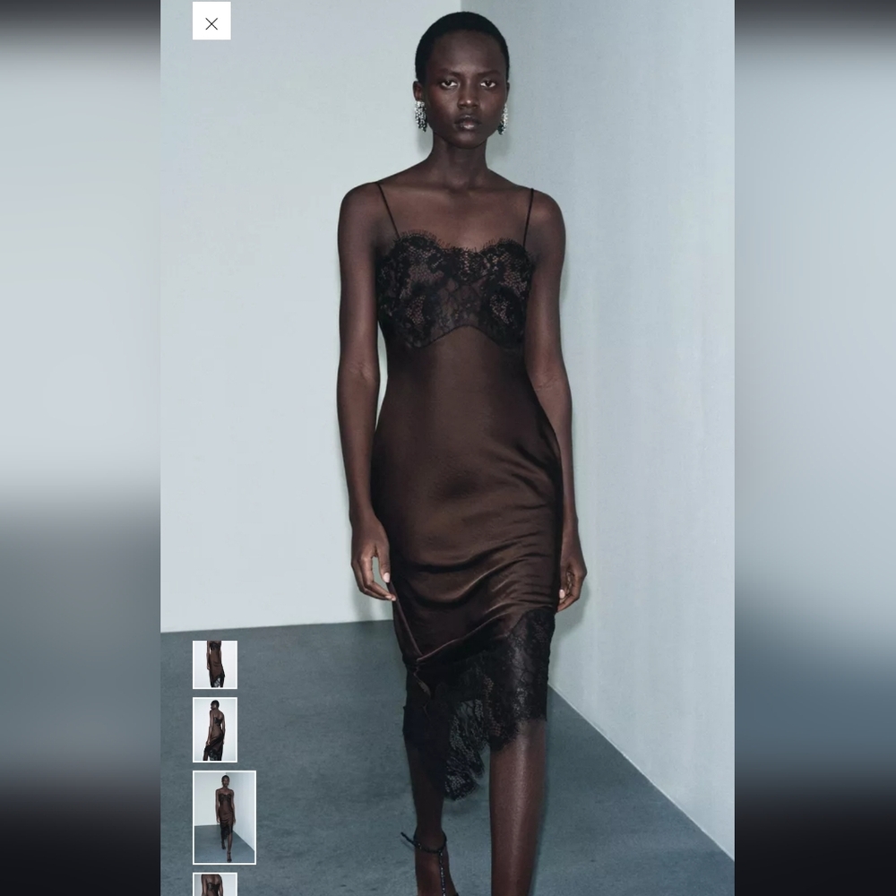Zara Chocolate Asymmetrical Dress with Lace - Picture 4 of 10